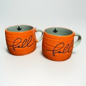 Fall Mug Set‎ Pumpkin Orange Green Script Writing Global Design Connections